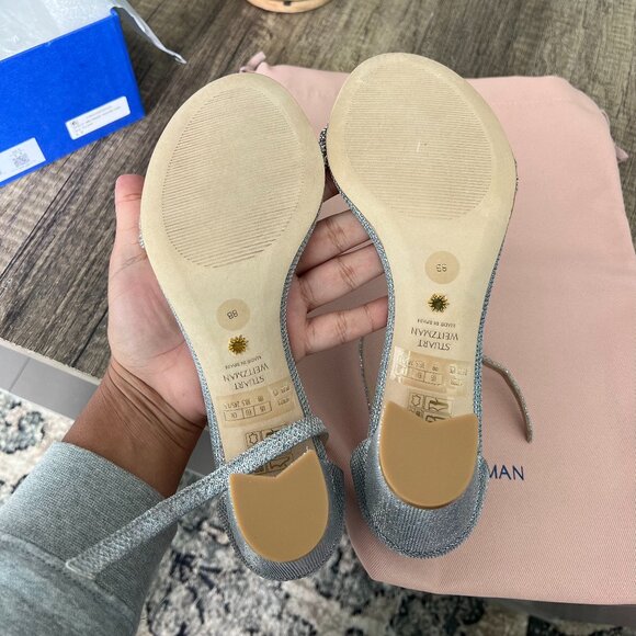 NEW Stuart Weitzman Silver Nearly Nude Hi Shine Sandal - Picture 3 of 9